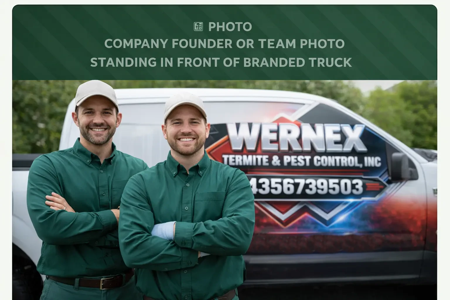 Wernex pest control team standing in front of branded service truck in Southern Utah