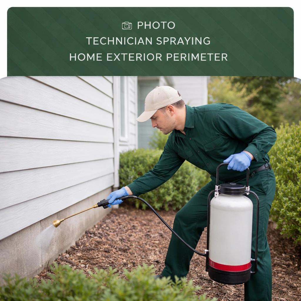 Wernex technician spraying home exterior perimeter for pest control in Southern Utah
